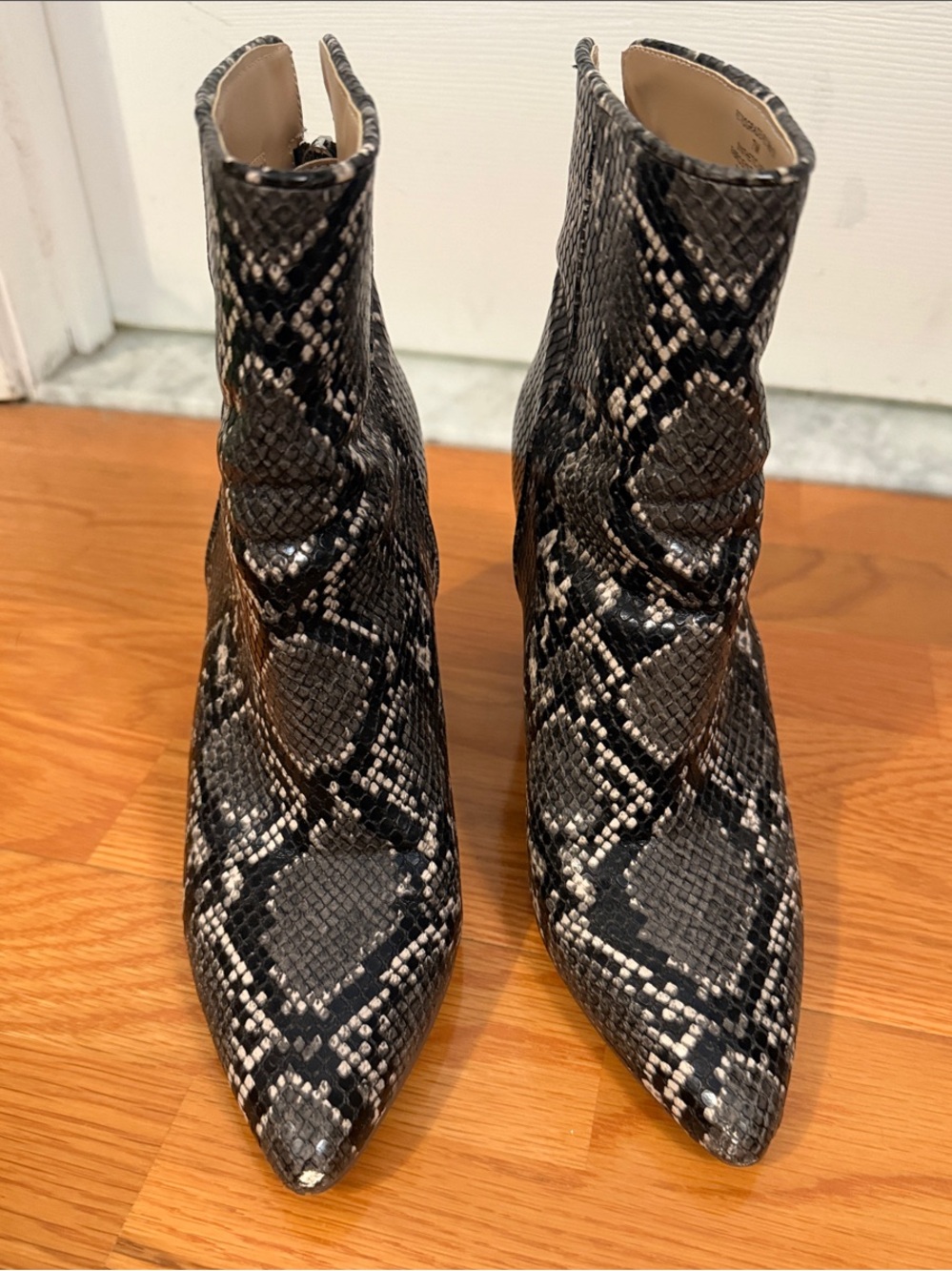 Steve Madden Black and Gray Snake-Print Pointed Ankle Boots